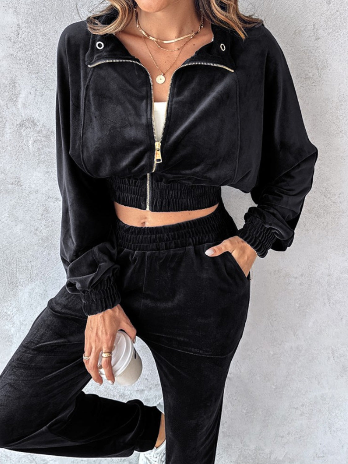 Zip-Up Cropped Top & Joggers Set | Trendy & Comfortable Lounge Wear