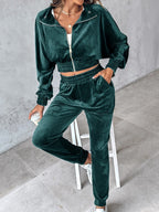 Zip-Up Cropped Top & Joggers Set | Trendy & Comfortable Lounge Wear