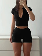 Short Sleeve Crop Top and Shorts Set