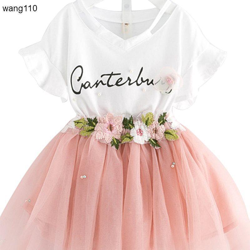 Summer Kids Girls 2-Piece T-Shirt & Hole Pants Set