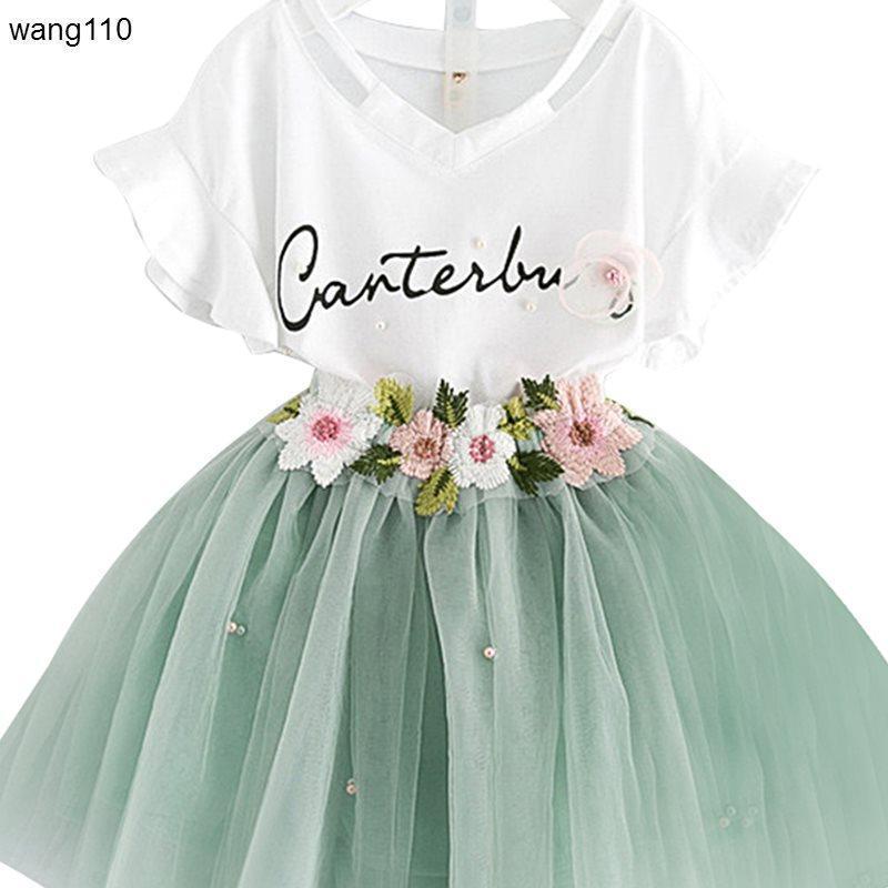 Summer Kids Girls 2-Piece T-Shirt & Hole Pants Set