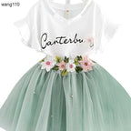 Summer Kids Girls 2-Piece T-Shirt & Hole Pants Set