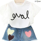 Summer Kids Girls 2-Piece T-Shirt & Hole Pants Set