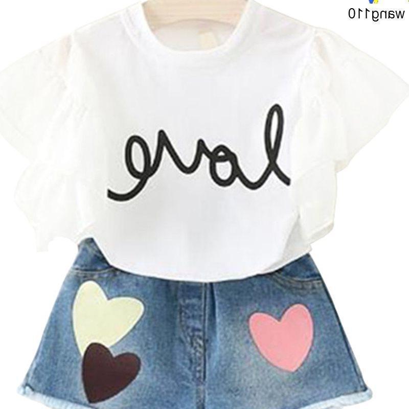 Summer Kids Girls 2-Piece T-Shirt & Hole Pants Set