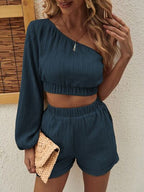 Honey One-Shoulder Long Sleeve Shorts Set