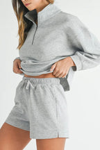 Half-Zip Long Sleeve Top & Drawstring Shorts Set