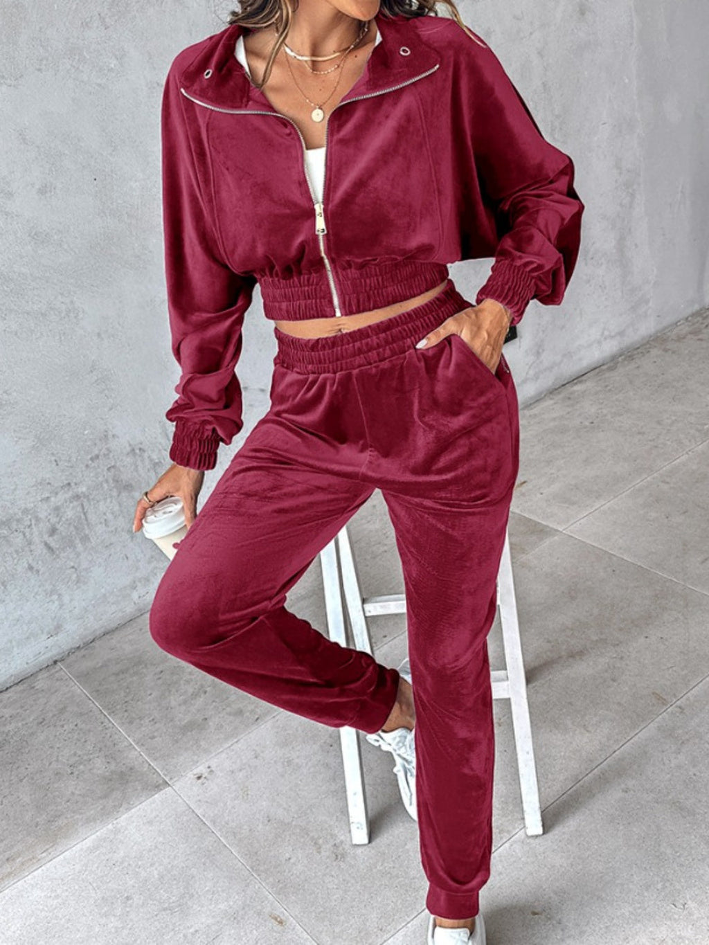 Zip-Up Cropped Top & Joggers Set | Trendy & Comfortable Lounge Wear