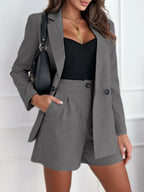 One Button Lapel Collar Blazer and Shorts Set
