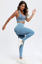 3-Piece Washed Square Neck Wide Strap Active Set – Stylish & Comfortable