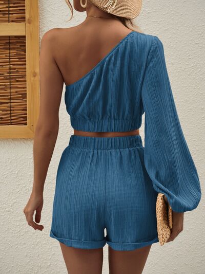Honey One-Shoulder Long Sleeve Shorts Set