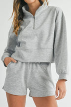 Half-Zip Long Sleeve Top & Drawstring Shorts Set