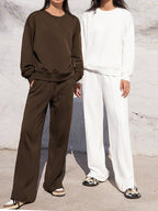 Round Neck Long Sleeve Top & Elastic Waist Pants Set