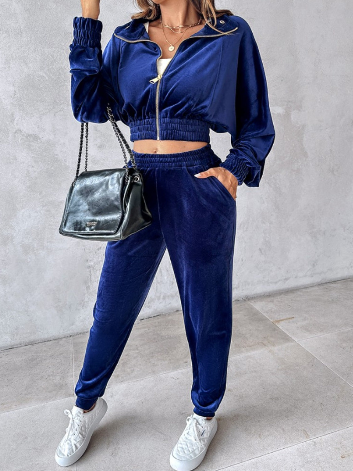 Zip-Up Cropped Top & Joggers Set | Trendy & Comfortable Lounge Wear