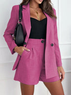 One Button Lapel Collar Blazer and Shorts Set