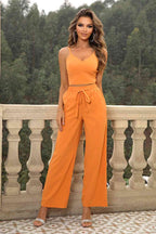 Cami Top and Tied Straight Leg Pants Set