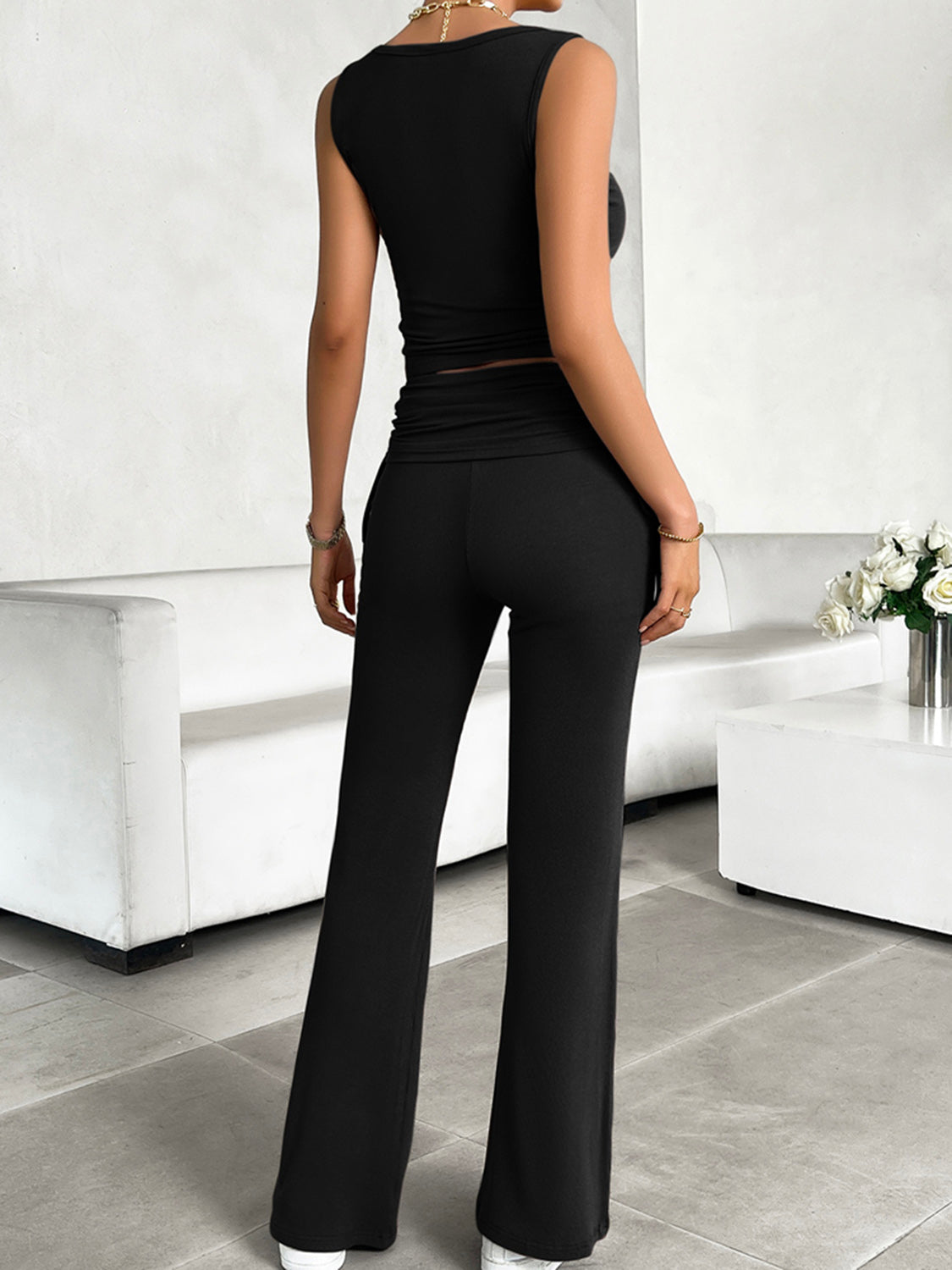 Ribbed Round Neck Tank and Pants Set | Chic & Comfortable Loungewear