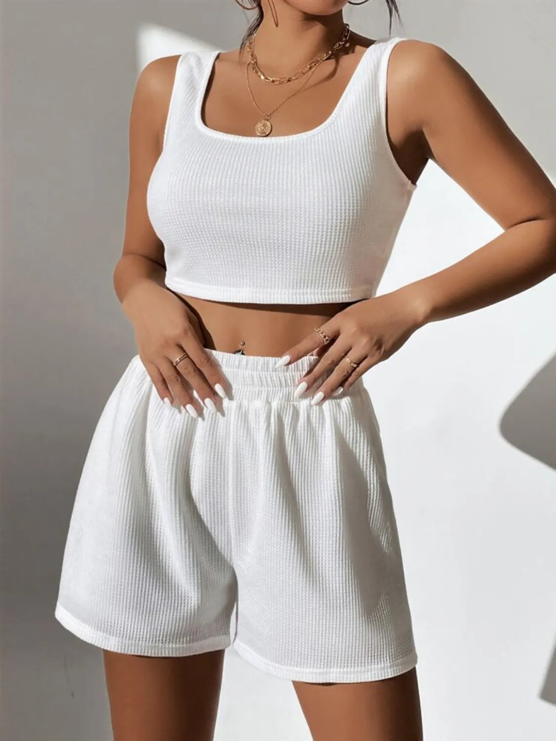 Full Size Wide Strap Tank and Shorts Set Plus Size