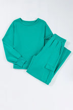 Full-Size Round Neck Long Sleeve Top & Drawstring Pants Set