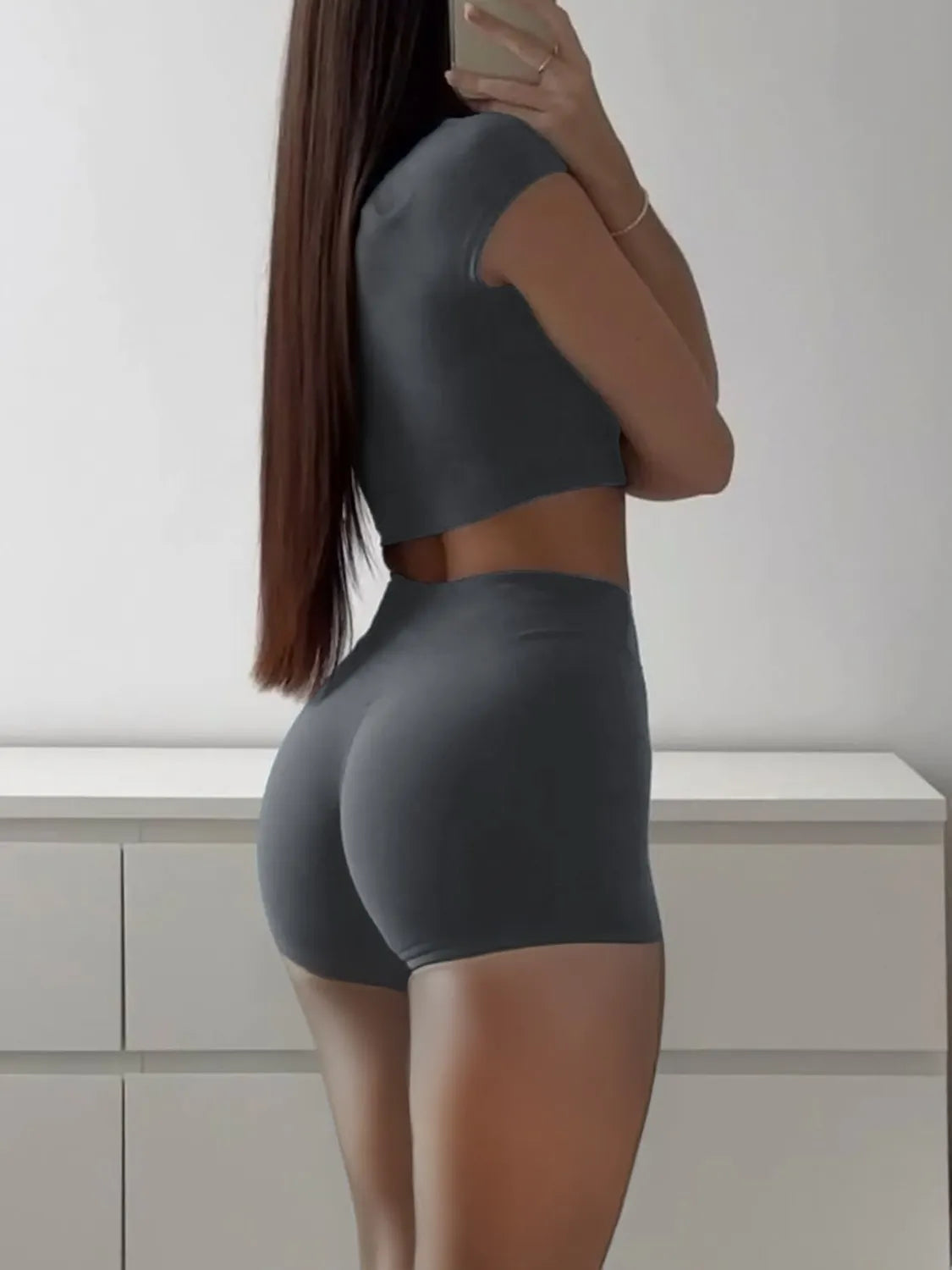 Short Sleeve Crop Top and Shorts Set