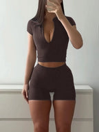 Short Sleeve Crop Top and Shorts Set