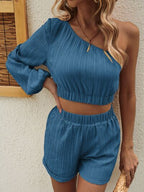 Honey One-Shoulder Long Sleeve Shorts Set