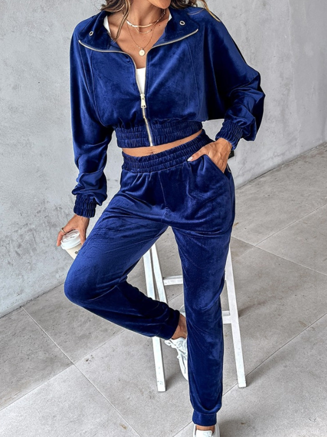 Zip-Up Cropped Top & Joggers Set | Trendy & Comfortable Lounge Wear
