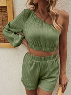 Honey One-Shoulder Long Sleeve Shorts Set