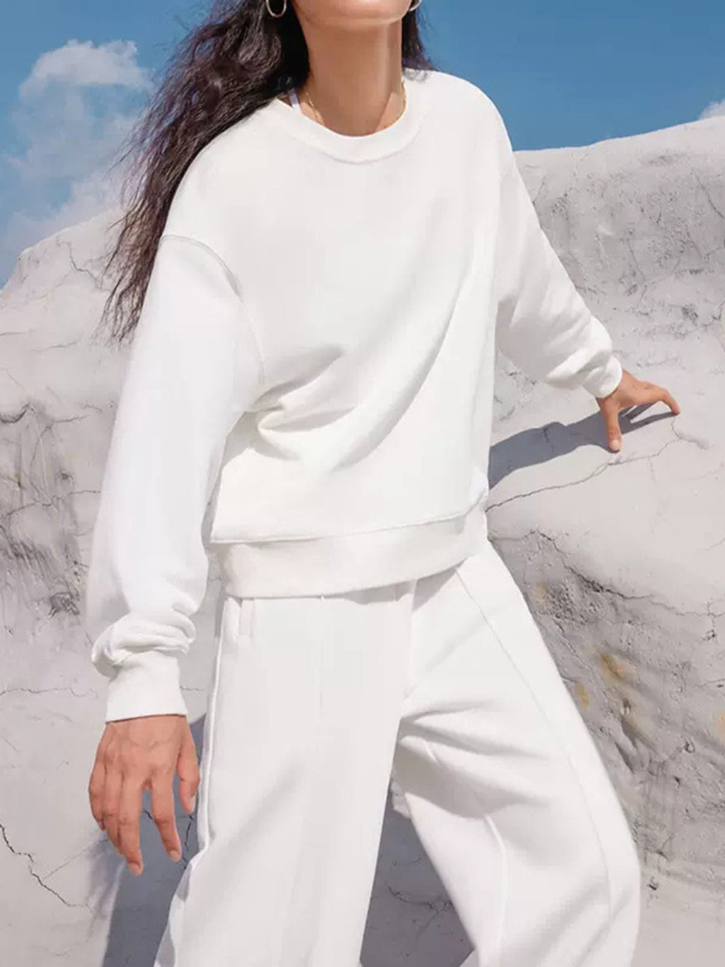 Round Neck Long Sleeve Top & Elastic Waist Pants Set