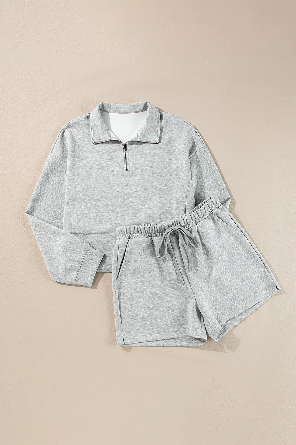 Half-Zip Long Sleeve Top & Drawstring Shorts Set