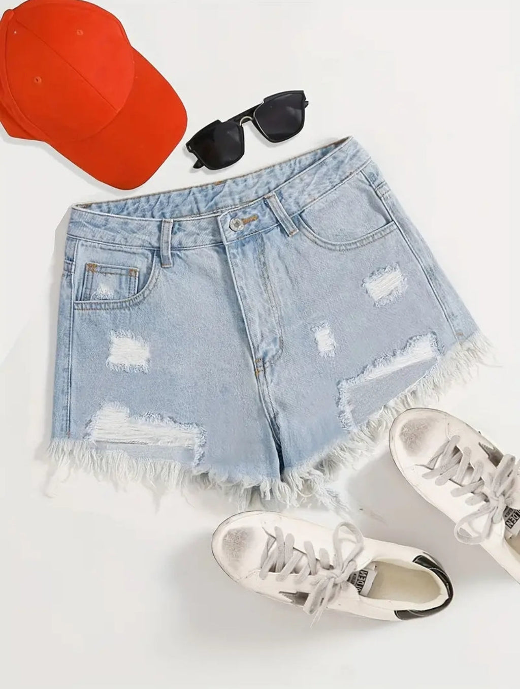 Ripped High Waist Distressed Denim Shorts – Trendy & Stylish