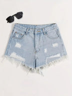 Ripped High Waist Distressed Denim Shorts – Trendy & Stylish