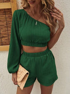 Honey One-Shoulder Long Sleeve Shorts Set