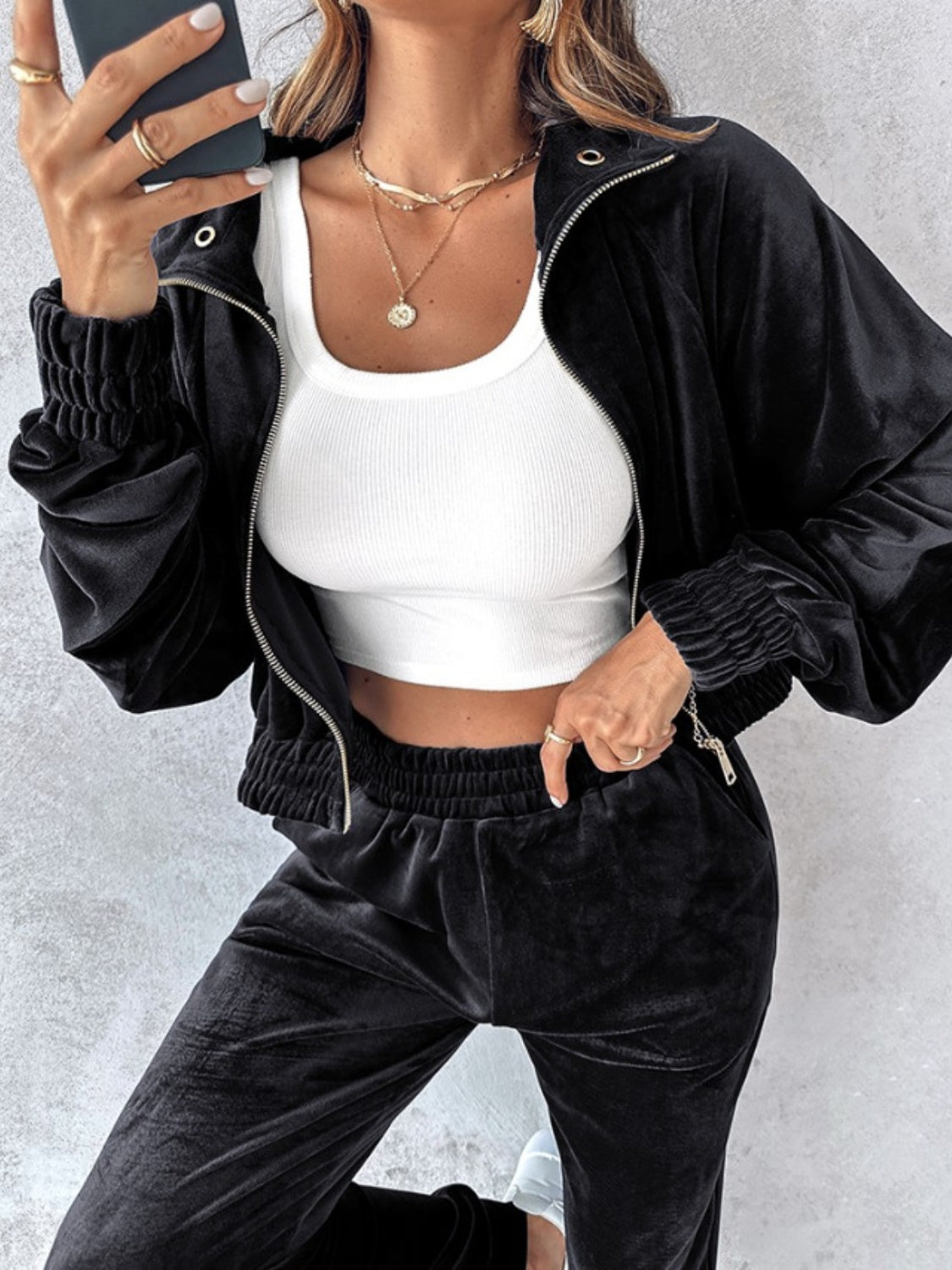 Zip-Up Cropped Top & Joggers Set | Trendy & Comfortable Lounge Wear