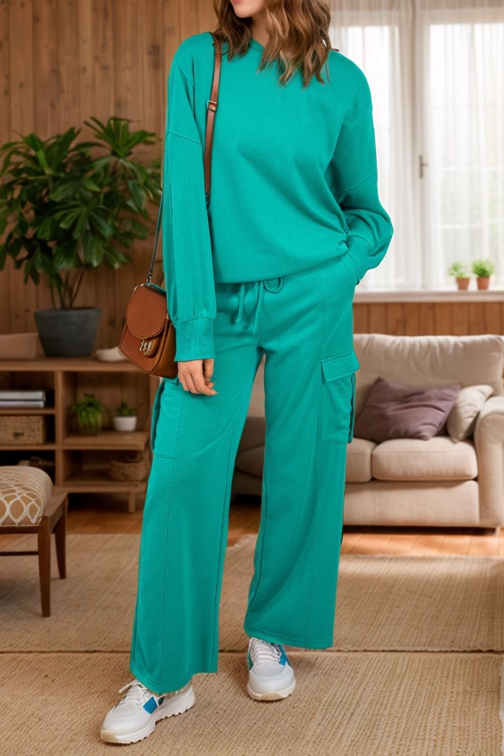 Full-Size Round Neck Long Sleeve Top & Drawstring Pants Set