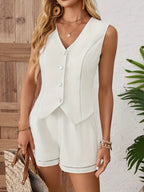 Button Up Vest and Shorts Set