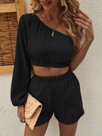 Honey One-Shoulder Long Sleeve Shorts Set