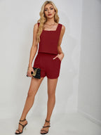 Square Neck Wide Strap Tank and Shorts Set