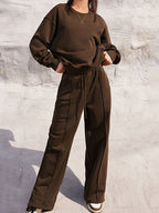 Round Neck Long Sleeve Top & Elastic Waist Pants Set