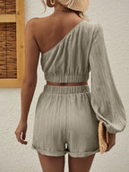Honey One-Shoulder Long Sleeve Shorts Set
