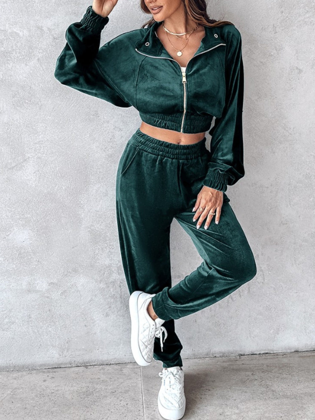 Zip-Up Cropped Top & Joggers Set | Trendy & Comfortable Lounge Wear