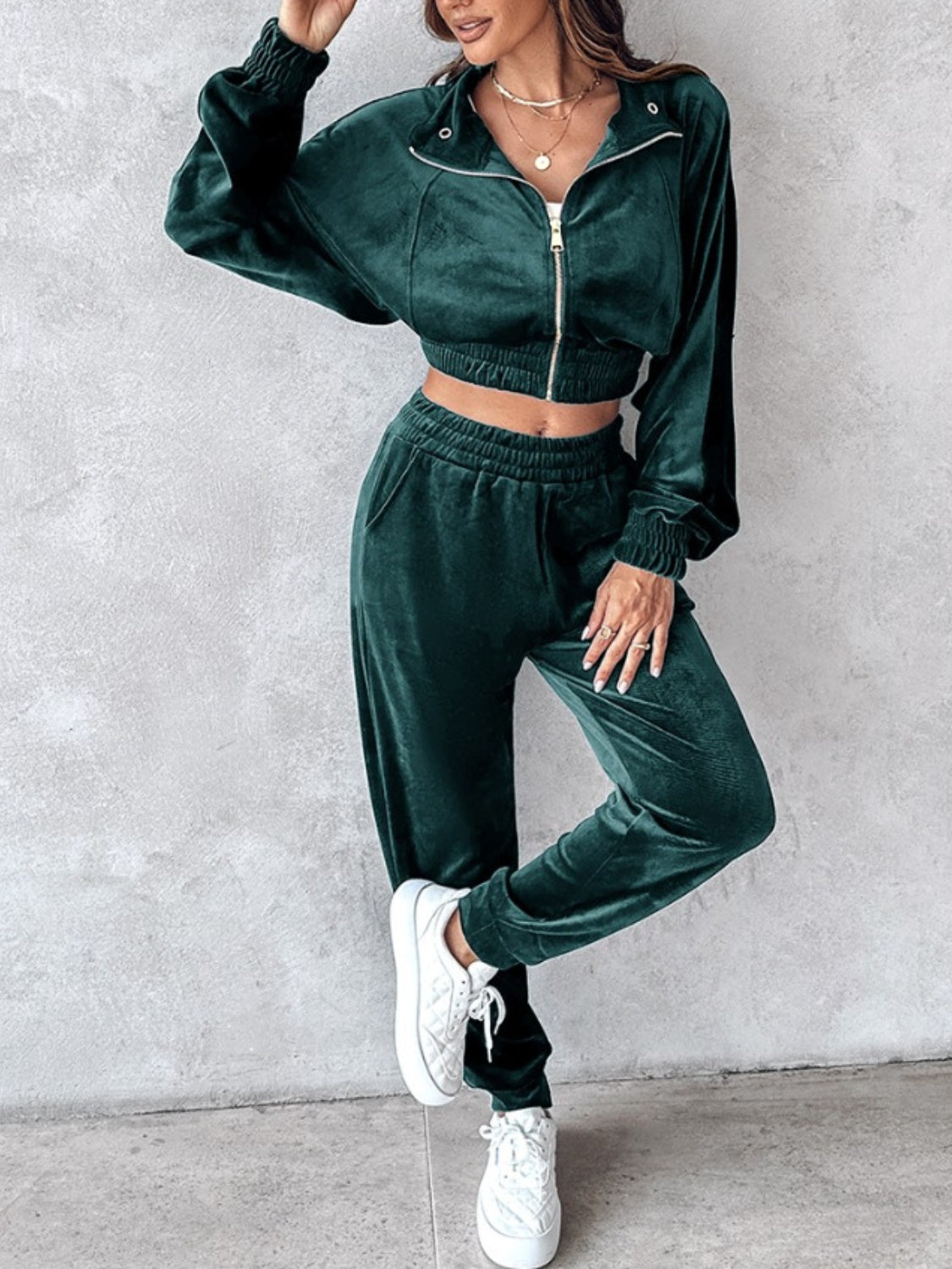 Zip-Up Cropped Top & Joggers Set | Trendy & Comfortable Lounge Wear