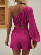 Honey One-Shoulder Long Sleeve Shorts Set