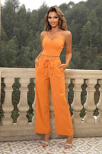 Cami Top and Tied Straight Leg Pants Set