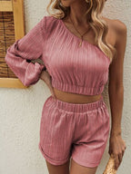 Honey One-Shoulder Long Sleeve Shorts Set