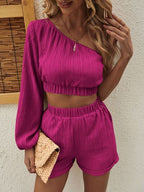 Honey One-Shoulder Long Sleeve Shorts Set