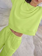 Round Neck Long Sleeve Top & Elastic Waist Pants Set