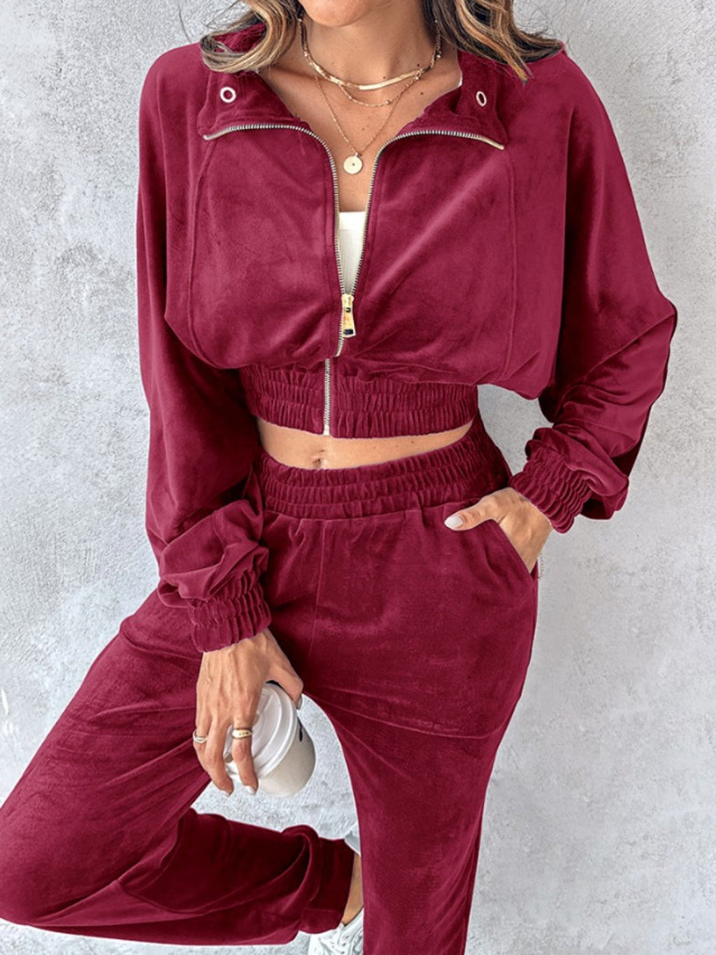 Zip-Up Cropped Top & Joggers Set | Trendy & Comfortable Lounge Wear