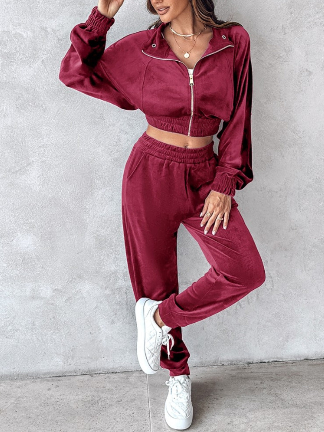 Zip-Up Cropped Top & Joggers Set | Trendy & Comfortable Lounge Wear