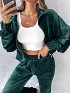 Zip-Up Cropped Top & Joggers Set | Trendy & Comfortable Lounge Wear