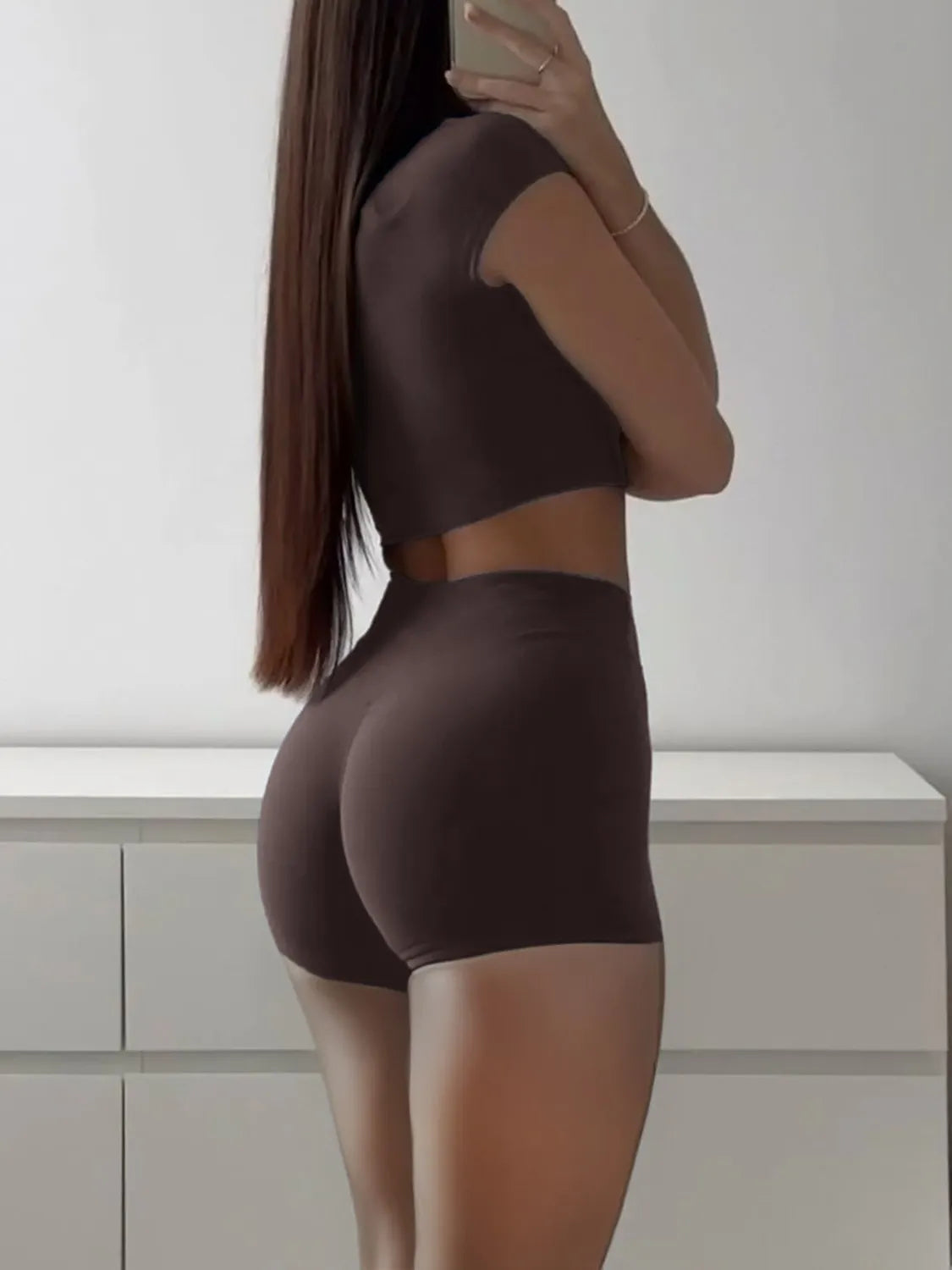 Short Sleeve Crop Top and Shorts Set